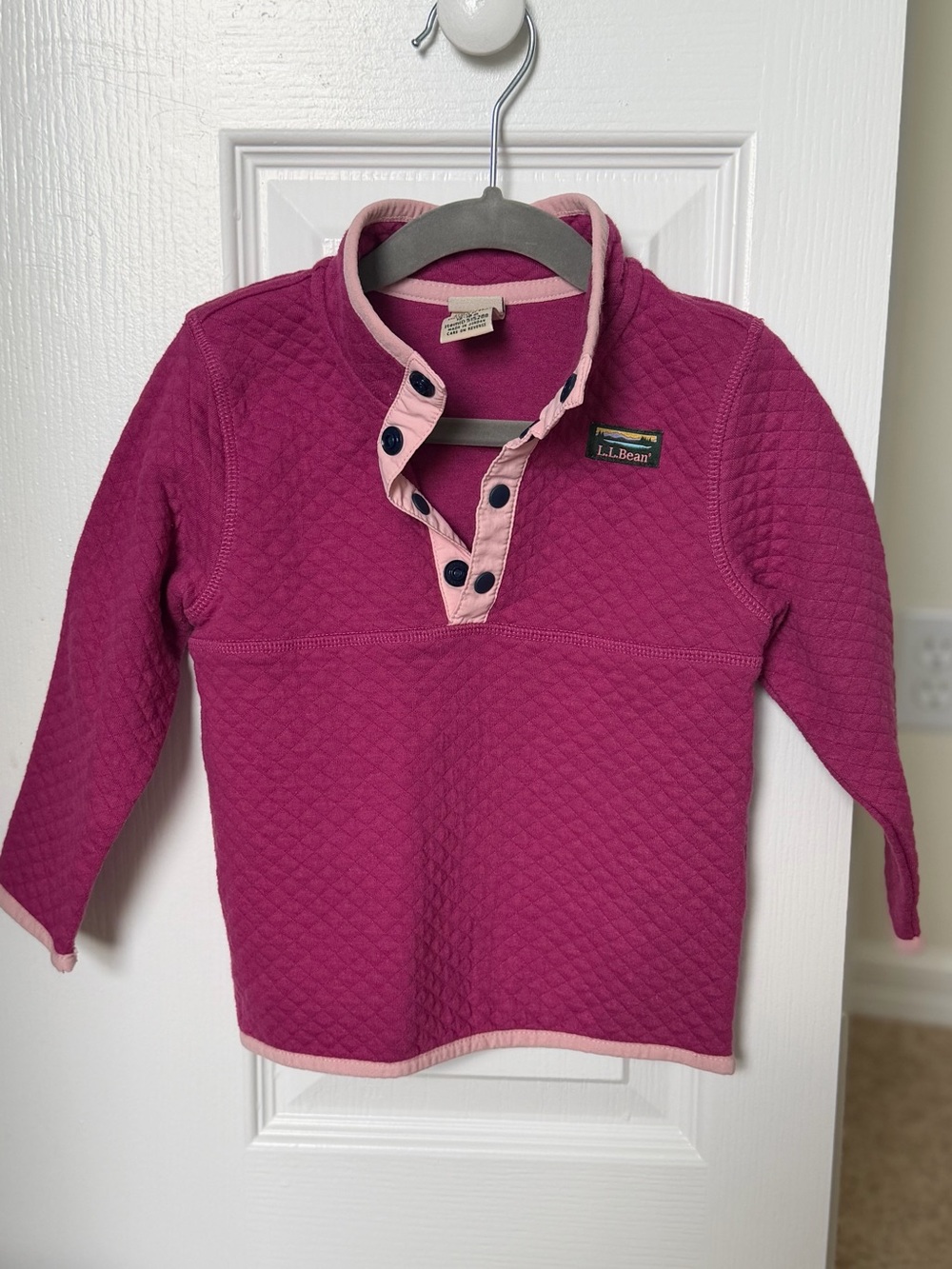 L.L. Bean Girls' Quilted Pullover - Raspberry with Light Pink Trim